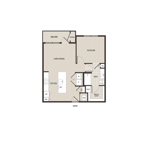 Floor plan for 1 bed, 1 bath, 730 sqft